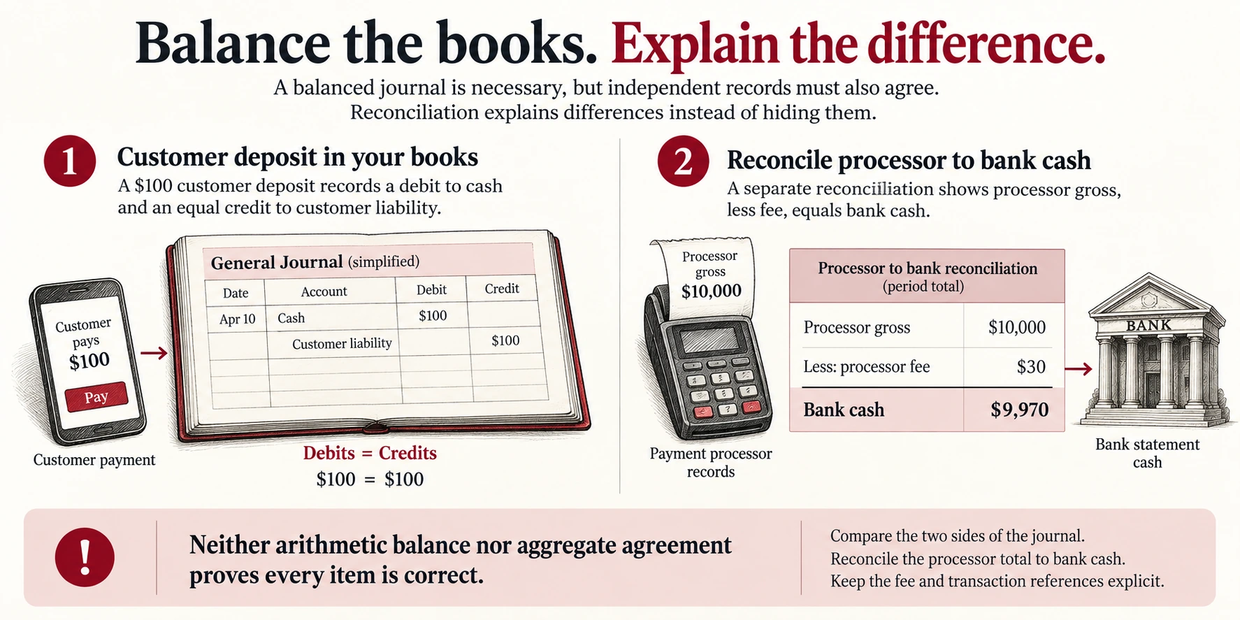 Balance the books. Explain the difference.